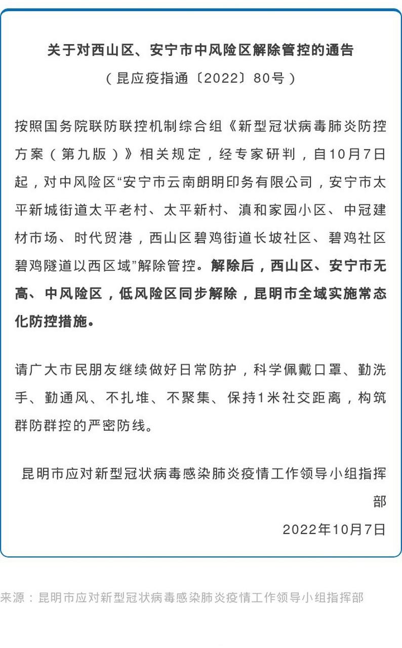 昆明市疫情风险区及安宁线下教学恢复时间相关情况